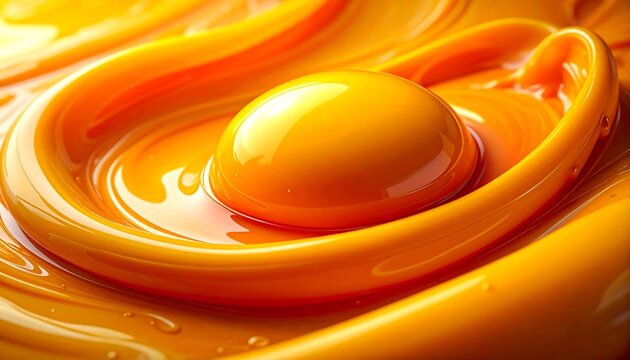 Raw egg yolk with liquid splash macro close up yellow abstract background