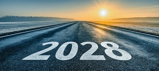 Fototapeta premium Road to 2028 Navigating Challenges and Opportunities on the Empty Highway of the Future Ahead