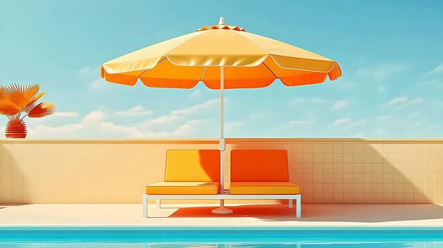 water swimming pool with a sun umbrella scene  background