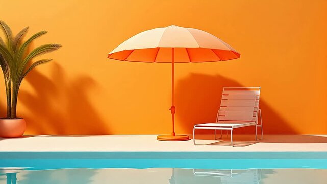 water swimming pool with a sun umbrella scene  background