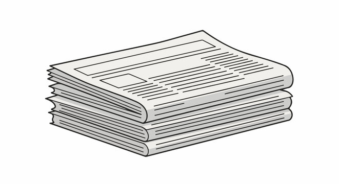 Stacked newspapers with headlines and text lines on white background