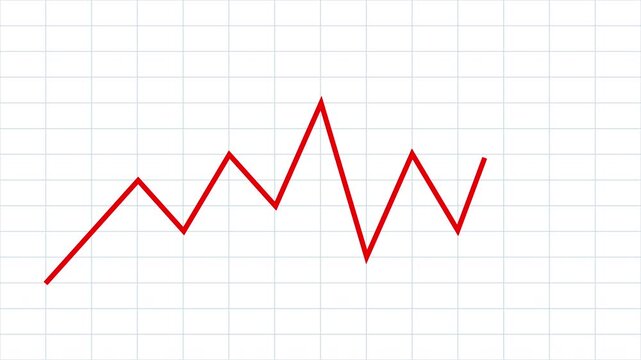 Red line graph showing financial market trend growth animation marketing statistics chart and business analytics progress indicator climbing across a white grid background