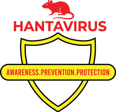 Hantavirus Awareness Shield: A protective shield graphic emphasizes awareness, prevention, and protection against Hantavirus, with a red rodent icon symbolizing the disease vector.