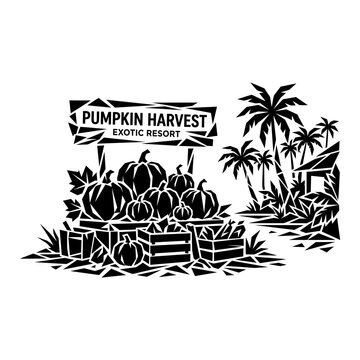1 Pumpkin harvest silhouette icons, tropical resort, solid black style, agriculture