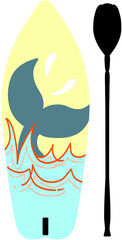 Fototapeta premium Surfboard and paddleboard, summer water sports equipment vector illustration