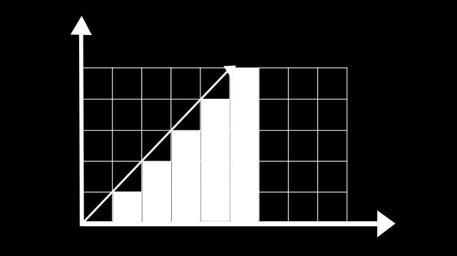 Animated white histogram showing increasing values, accompanied by an upward-pointing arrow motion