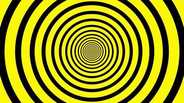 Hypnotic yellow and black concentric circles vortex expanding inwards motion background