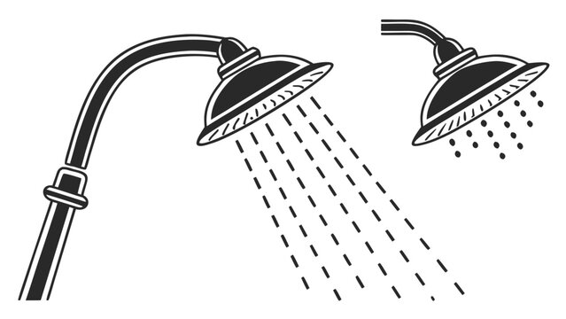 Vector illustration of two vintage shower heads with water streams flowing plumbing bathroom illustration