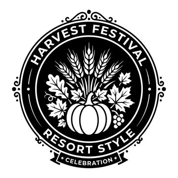 1 Harvest Festival silhouette icon, pumpkin wheat leaves grapes, solid black style, celebration