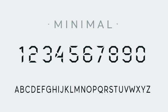 Geometric typeface sample with numbers and letters on a white background