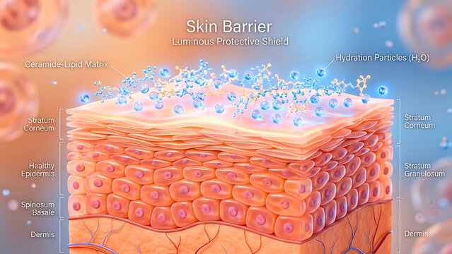 Educational skincare diagram showing moisture retention within healthy skin layers.