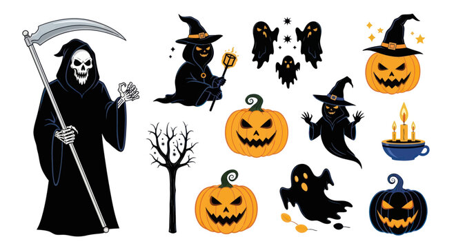 Halloween Grim Reaper with Witches Hats.