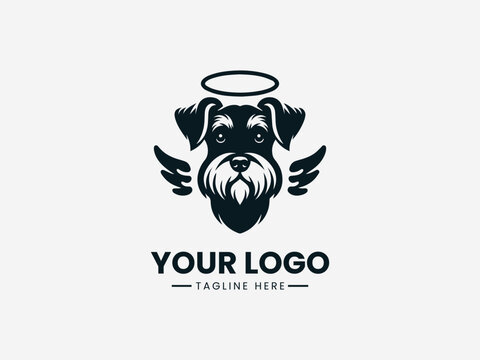 Schnauzer Dog Angel black vector logo white background