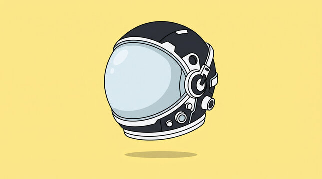 Detailed astronaut space helmet icon in isometric view, isolated on yellow background.
