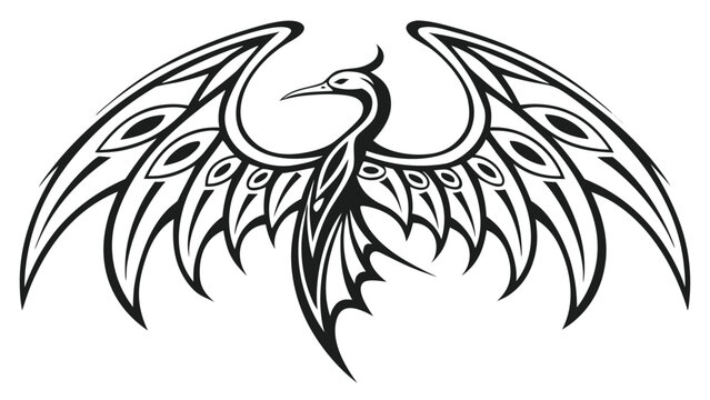 Vector illustration of a mythical phoenix bird with intricate wing patterns mythical legendary illustration