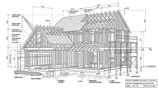 Architectural Blueprint of a House Construction Project.