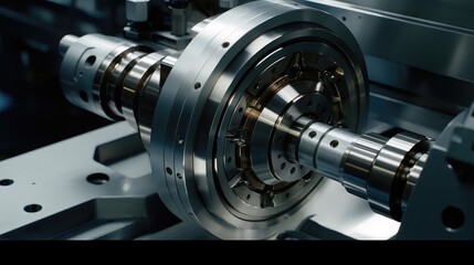 Fototapeta premium Industrial equipment processing metal components with advanced computer numerical control - cnc - technology, highlighting automation and intricate parts production in the manufacturing industry
