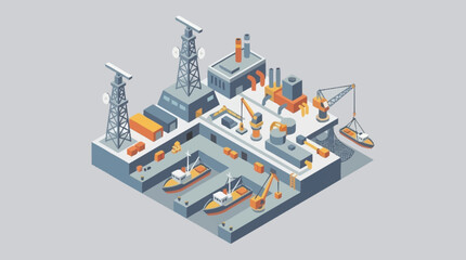 Isometric illustration of an offshore oil rig. © Agus
