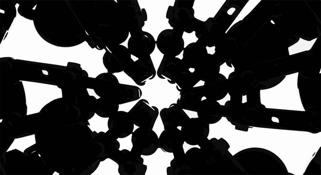 Intricate geometric pattern formed by dark metallic shapes against a bright background
