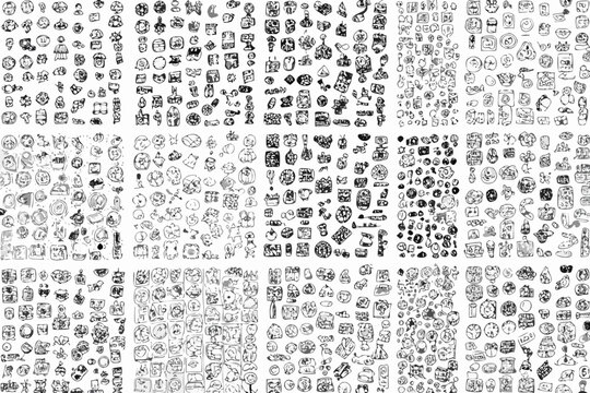 doodle icons collection black and white sketch
