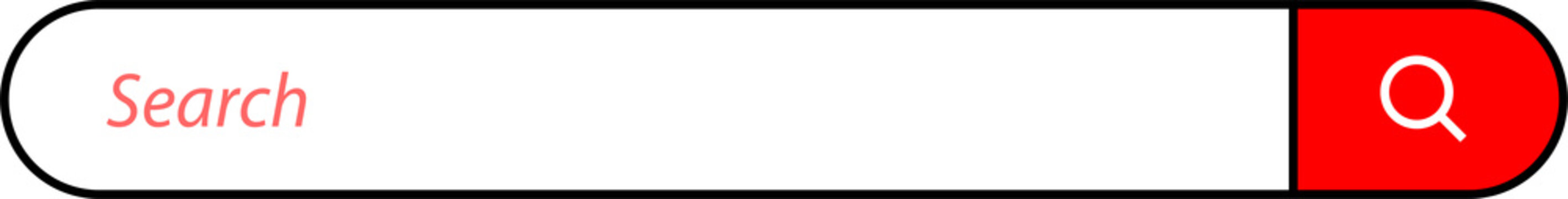 Modern search bar design with red button and magnifying glass isolated on transparent background
