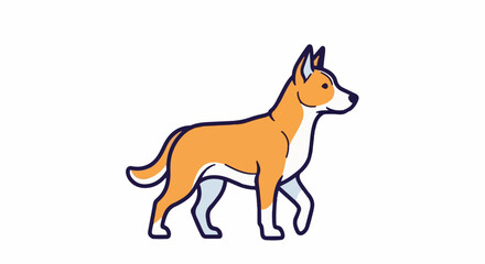 Fototapeta premium Stylized cartoon illustration of a walking dog with orange and white fur