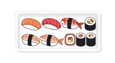 Assorted Sushi Set on Tray Vector Illustration © Nicholas Adrian Leon