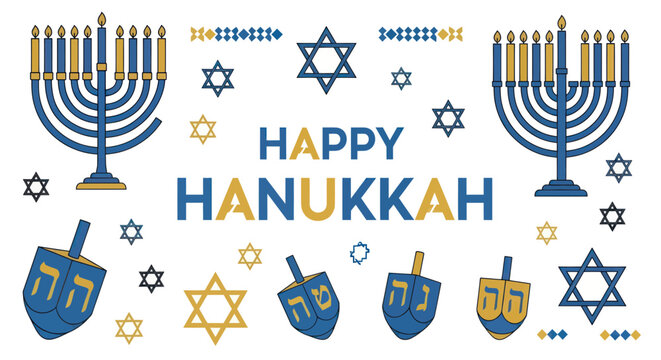 Hanukkah Jewish Holiday Symbols Collection.
