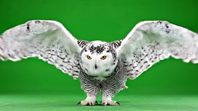 Happy Snowy Owl dancing green screen