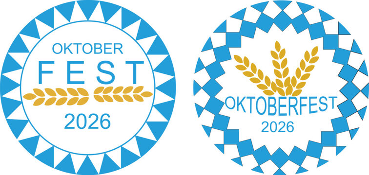 Oktoberfest Celebration Badge with Beer Leaves and Geometric Pattern 2026
