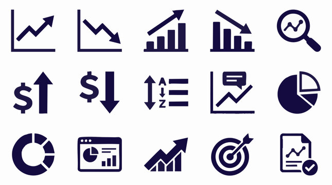 Business data analysis and finance icons set