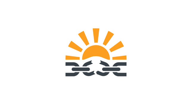 Rising sun above broken chains symbolizing freedom.