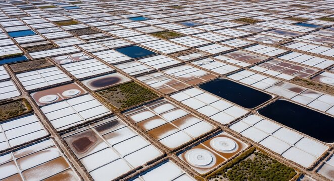 Aerial View of Salt Pans with Evaporation Ponds