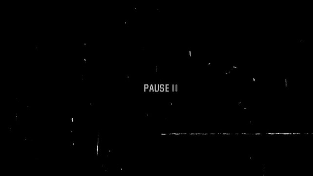 pause vhs align middle with scratches and dust effect vintage film old tape text and logo transparent looping, noise from analog TV, retro vintage old film overlay