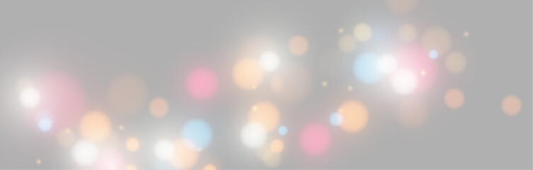Colorful rainy bokeh lights wave on grey background abstract banner © Natasha