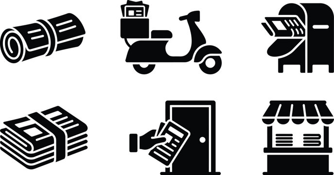 Newspaper delivery and distribution service icons for publishing industry
