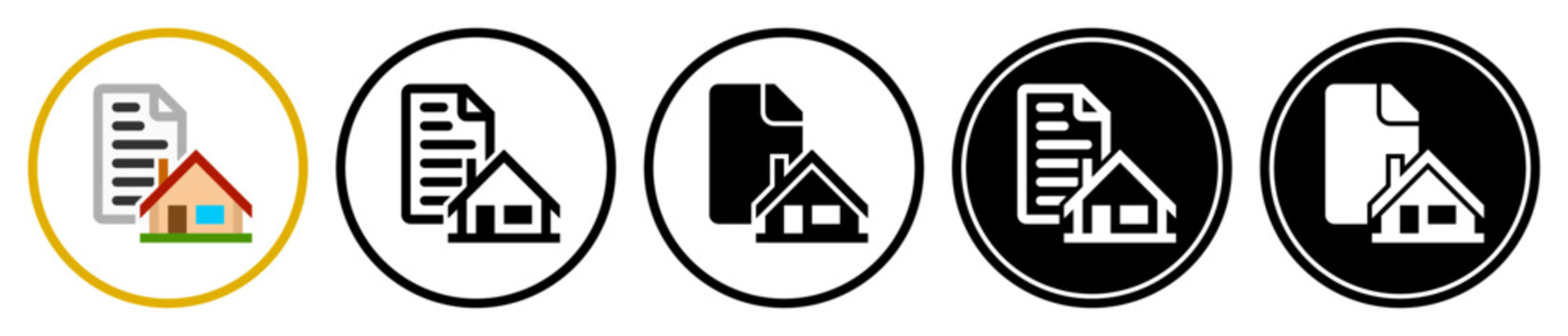 Flat property deed icons, in outline and solid styles