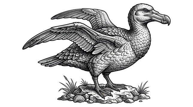 Dodo Bird Illustration - Extinct Animal, Vintage Drawing Style