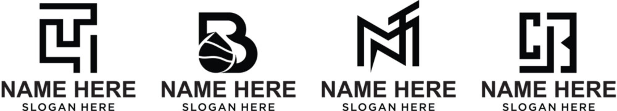 Four black vector logo designs with placeholder text for company name and slogan on a white background for business branding and identity purposes easily customizable.