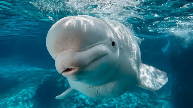 Playful Beluga Whale Swimming Close Up Underwater
