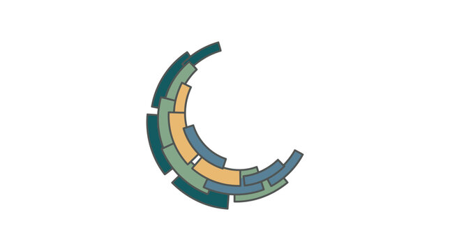 Abstract geometric crescent moon icon with rectangular block pattern.