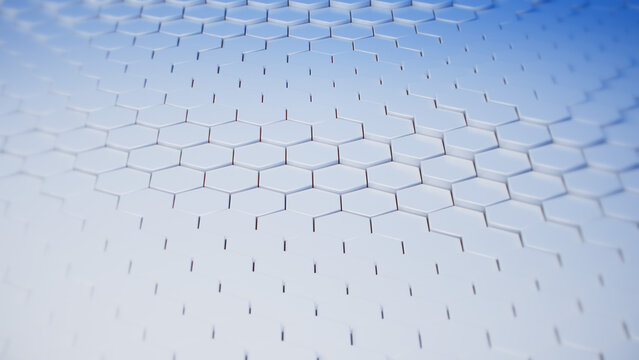 White hexagonal tile surface with wave pattern in perspective view, clean minimal 3D render perfect as a tech corporate or architecture background image