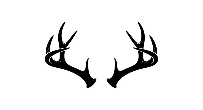 Deer antlers black silhouette vector, hunting trophy buck horns illustration, rustic wildlife stag head element for outdoor apparel and logo design