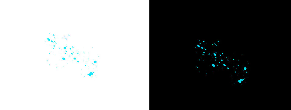 Delicate Cyan Neon Glowing Particle Scatter with Soft Light Effect on White and Black Background