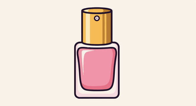 A minimalist illustration of a pink perfume bottle with a gold atomizer