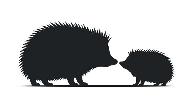 Hedgehog Family Silhouette &ndash; Adorable Animal Pair Representing Love, Nature, and Wildlife Bond for Creative Design, Environmental Awareness, and Educational Projects