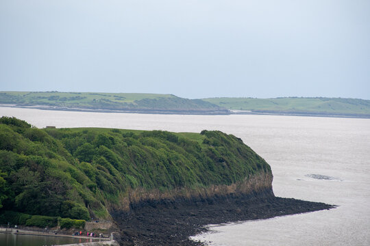 Rugged Coastline of Clevedon Bay at Low Tide in Clevedon, Somerset, UK