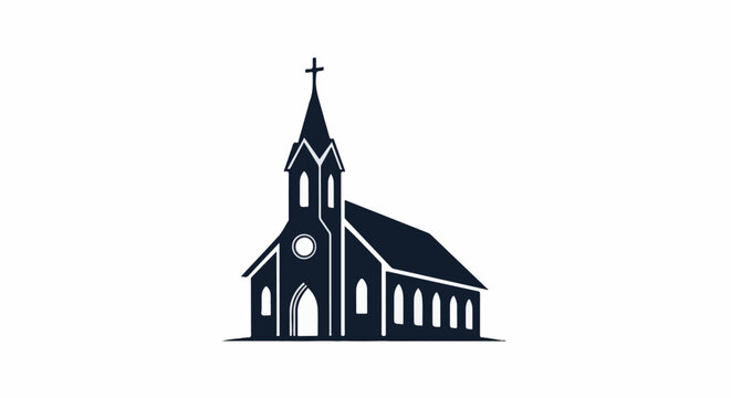 Dark silhouette of a traditional church building with a steeple and cross
