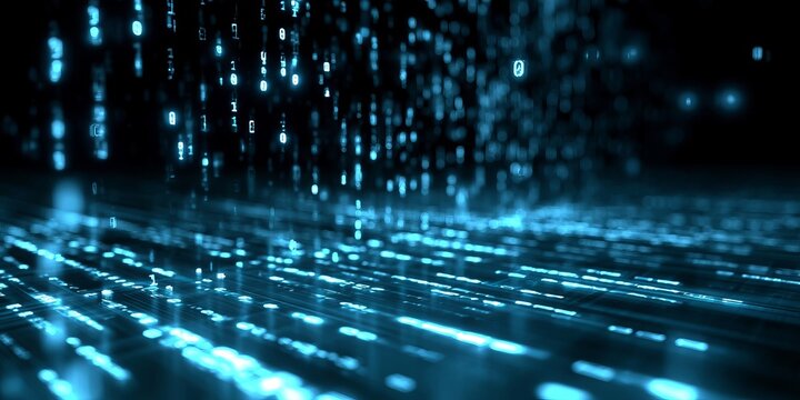 Futuristic Digital Data Stream Visualization with Binary Code in a High-Tech Cyberspace Design