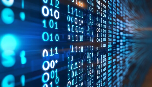 Futuristic Binary Coding Patterns Flowing on a Modern Technology Screen in the Digital Age